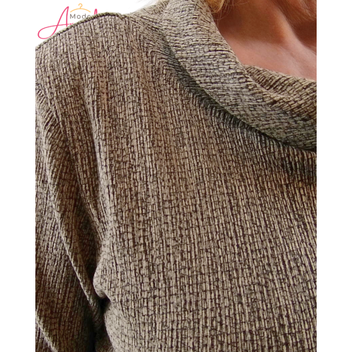 Tom Tailor T-shirt rolkraag Grijs beige mellee